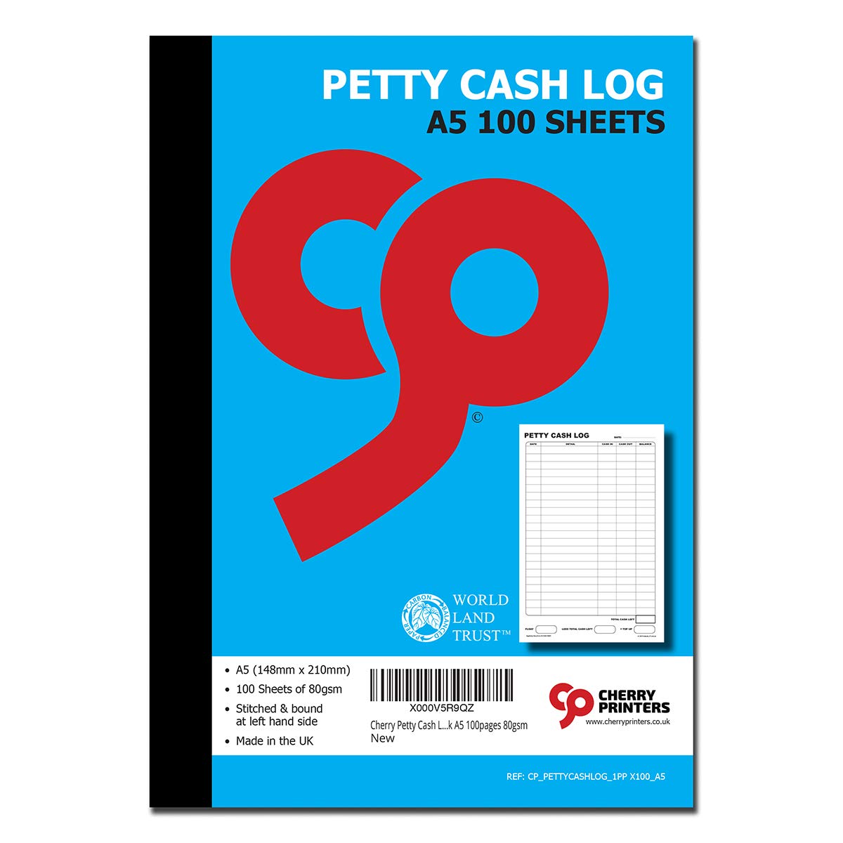 Cherry Petty Cash Log Book A5 100pages 80gsm
