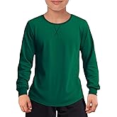 Haloumoning Boys Long Sleeve Shirts Kids Casual Crewneck Fall Tops Curve Hem Basic Tees 5-14Y