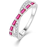 Blaniy 925 Sterling Silver Stackable Rings for Women Cross Line Wedding Band Promise Engagement Anniversary Half Eternity Ring Birthstone Jewelry Gifts for Women Size 5-10