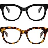 REAVEE 2 Pack Retro Oversized Reading Glasses for Women Men, Blue Light Blocking Computer Readers Stylish Spring hinge