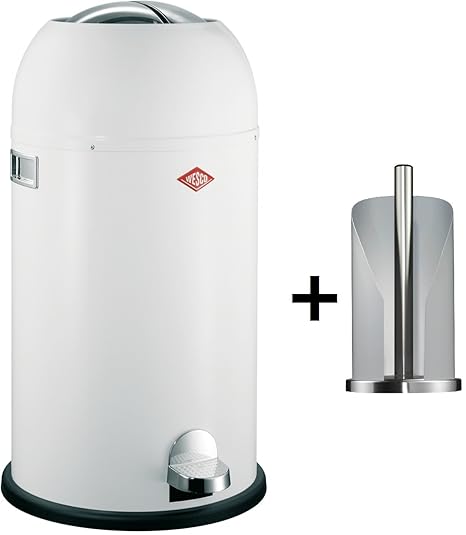 Wesco Kickmaster 33-Liter Abfallsammler & Küchenrollenhalter im Set, Farbe: weiss