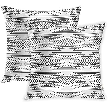 Emvency Set of 2 Throw Pillow Covers Print Polyester Zippered Abstract Black and White Ethnic Pattern Boho Geometric American Pillowcase 18x18 Square Decor for Home Bed Couch Sofa