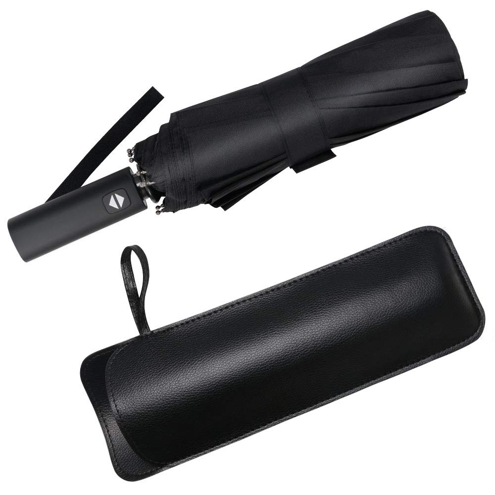 Vicloon Travel Umbrella - 12 Ribs Compact Windproof Auto Open/Close - Sturdy Reinforced Canopy Portable With Water Absorption Bag for Men & Women