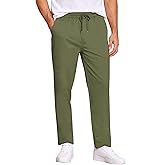 COOFANDY Men's Cargo Pants Regular Fit Elastic Waist Cotton Trousers Basic Drawstring Casual Pants Green Christmas Pants