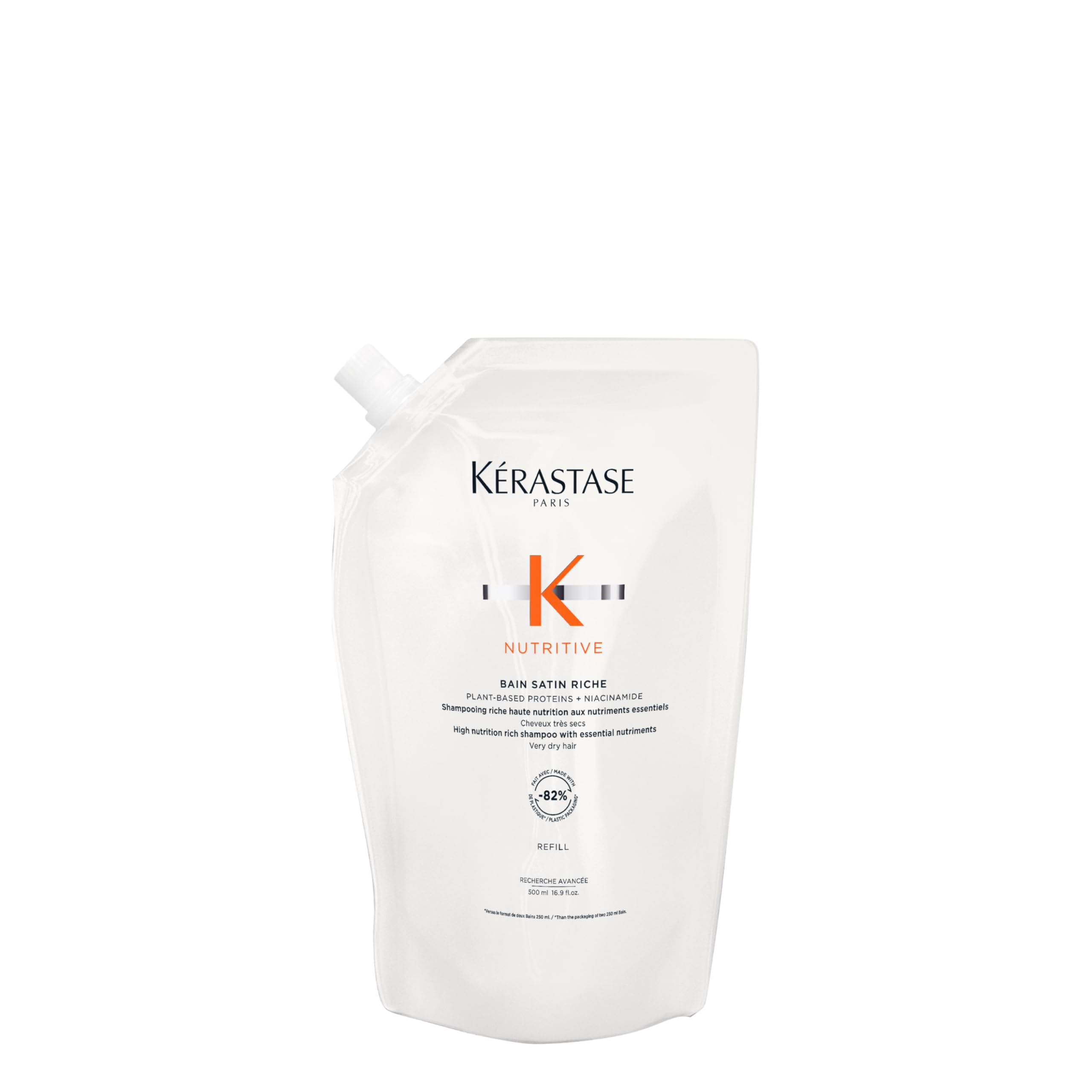 Kérastase Nutritive, Gentle Hydrating Shampoo for Dry Hair, Nourishing Protein Formula with Niacinamide, Moisturises, Softens and Restores Shine, Bain Satin, 500ml Refill