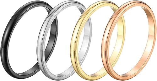 Amazon 0基地 4個セット 4色セット ユニセックス レディース メンズ リング 2mm ピンキーリング 指輪 シンプル チタン 甲丸 リング サイズ6号 ジュエリー 通販