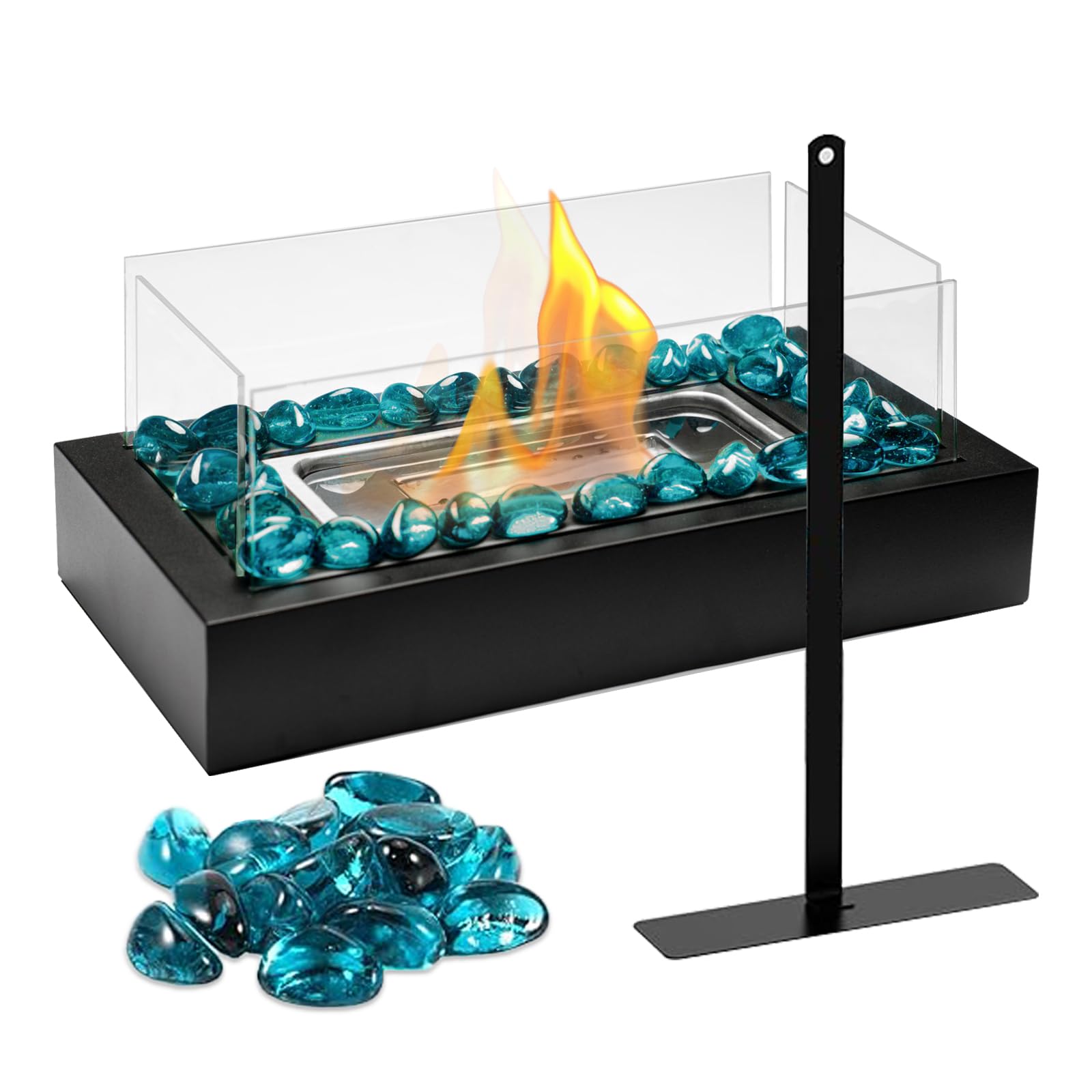 Photo 1 of Tabletop Fire Pit Indoor Outdoor - Table Top Firepit Decor with Fire Glass Mini Small Fireplace Portable Smores Maker Decorations for Home Patio Balcony Wedding Housewarming Mothers Day Birthday Gifts