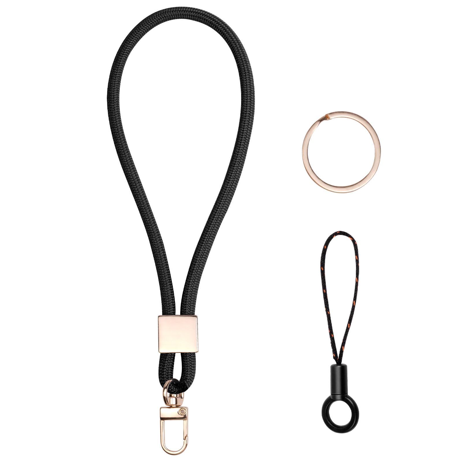 Vicloon Wrist Lanyard Key Chain, Wristlet Lanyard Badge Holder with Metal Key Rings and Phone Ring Strap for ID Badge Keys Phone (Black)