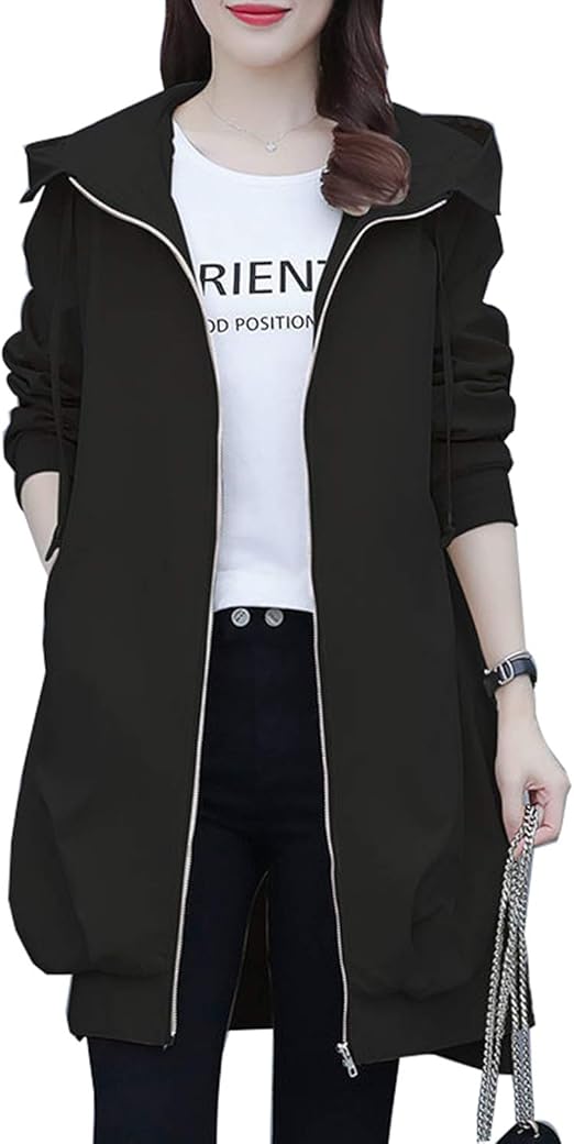 Amazon トレンチコート レディース 薄手 フード付き アウター 羽織り ジャケット ロング丈 春秋 カジュアル コート ジャケット 通販