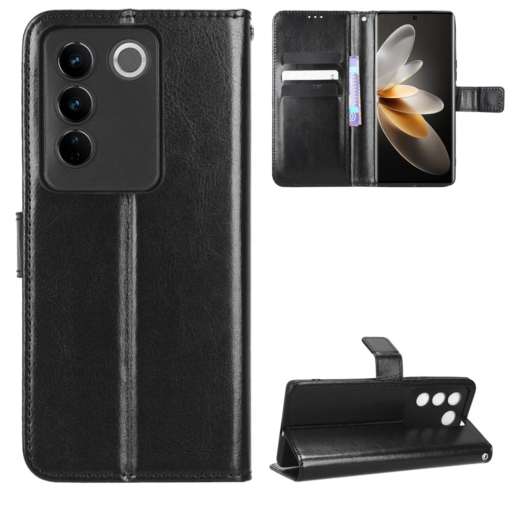 BellaCase Vivo V27/V27 Pro Case [Wallet Case] [Kickstand] [Card Slots] [Magnetic Flip Cover] Compatible with Vivo V27/V27 Pro Smartphone(Black)