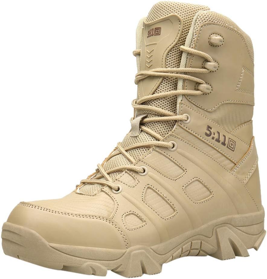 HOSOME Men Military Boots Comfortable Non-Slip Wear-Resistant Combat Hiking Outdoor Shoes Lace-up Desert Boots Khaki