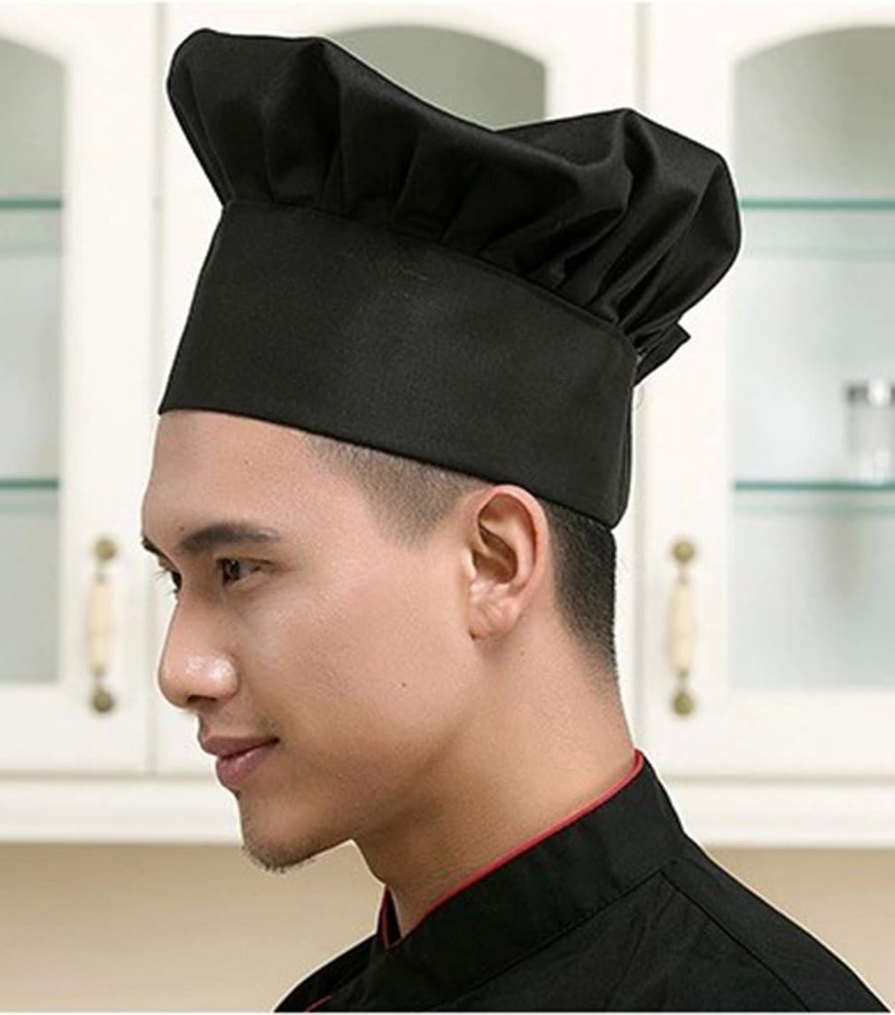 Hyzrz Chef Hat Set of 2 Pack Adult Adjustable Elastic Baker Kitchen Cooking Chef Cap, Black: Home & Kitchen