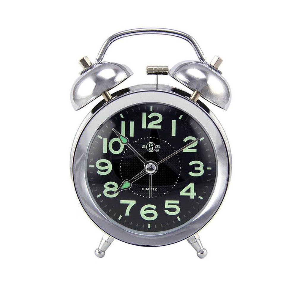 DGQ 3" Twin Bell Alarm Super Silent Metal Classic Retro Style Clock GlowinTheDark Hands