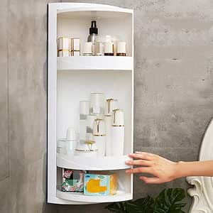 Estante de baño de plástico montado en la pared esquina de baño vanidad