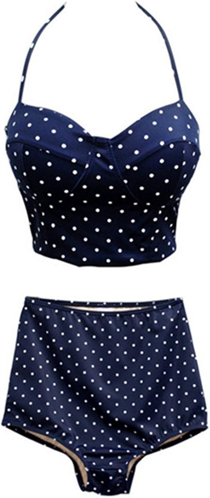 Amazon Botive 水着 ビキニ レディース 温泉 タンキニ 体型カバー ドット 水玉 レトロ ハイウェスト パンツ 上下 2点セット ネイビー Xl ビキニ セパレーツ 通販