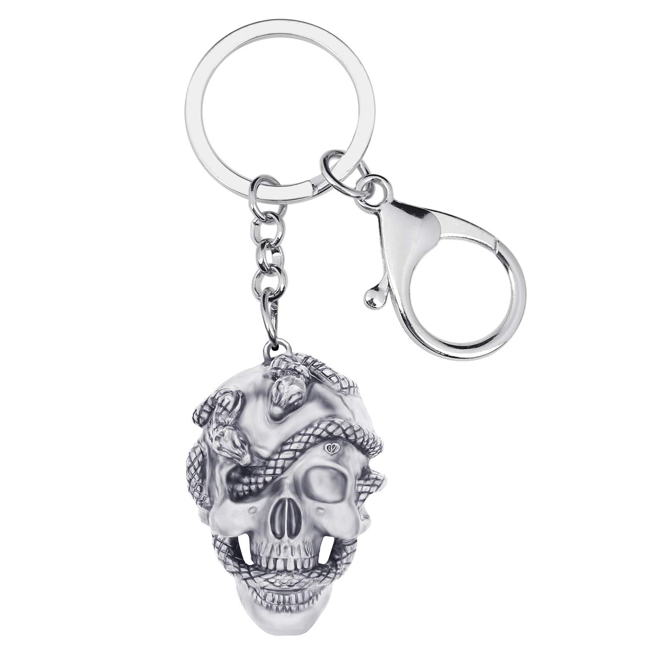 BONSNY Alloy Halloween Skull Snake Owl Keyring Antique Keychain For Women Girl Key Bag Phone Charm Gift (Silver Snake Skull)