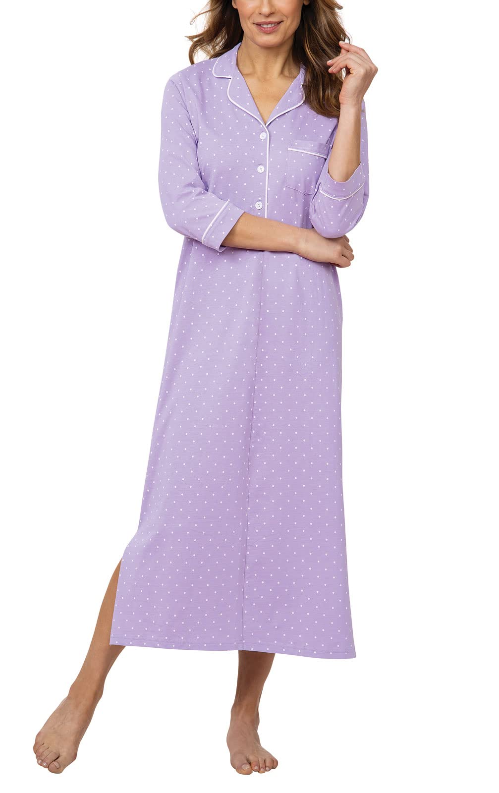 PajamaGram Womens Nightgowns Ultra Soft - Cotton Polka Dot, Lavender, M, 8-10 Image
