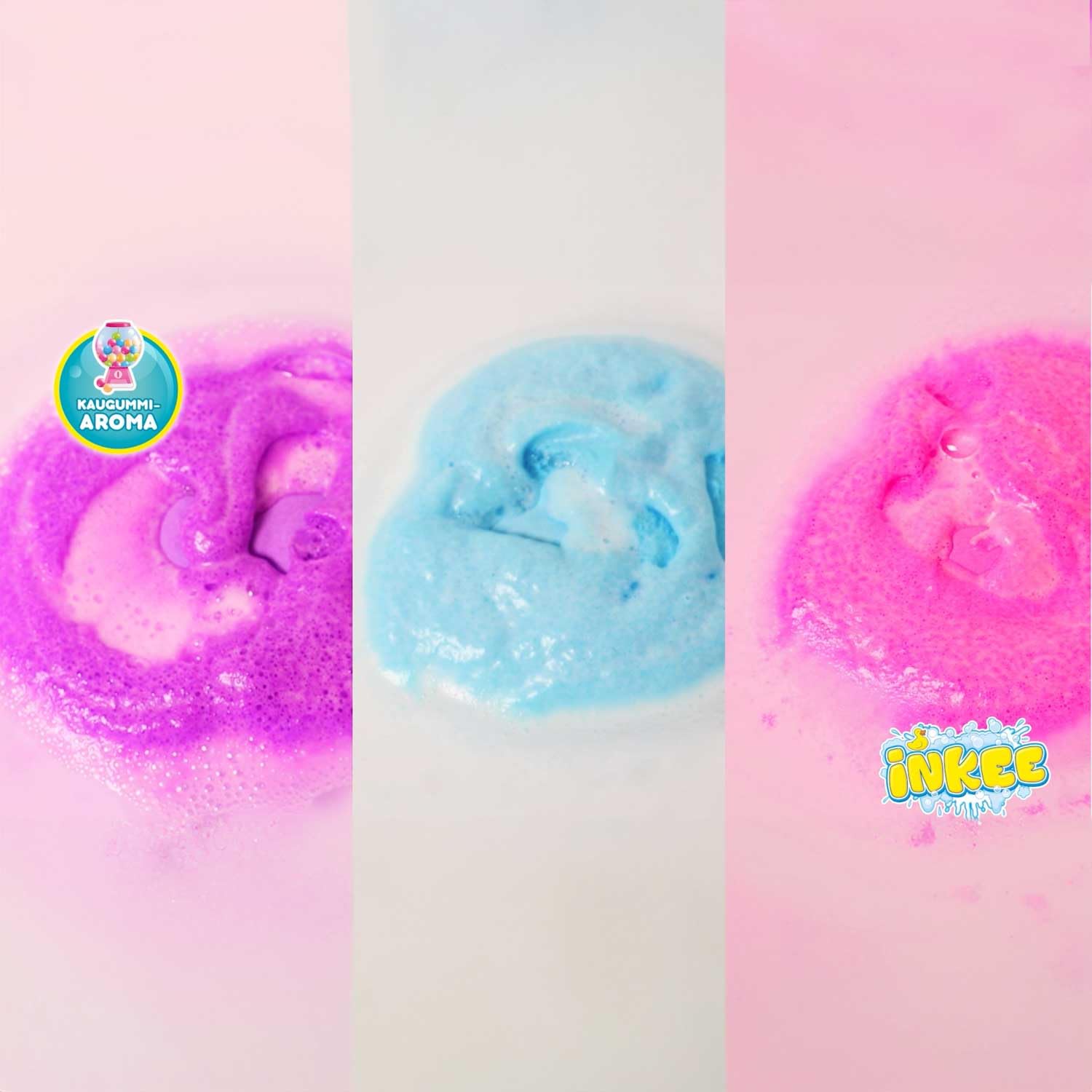 INKEE FLAMINGO Badebomben Kinder 15er Pack - 15x 15g Badekugeln - Spaßige Farben, Jojobaöl & Kaugummi-Aroma - Badespaß Kinder 5