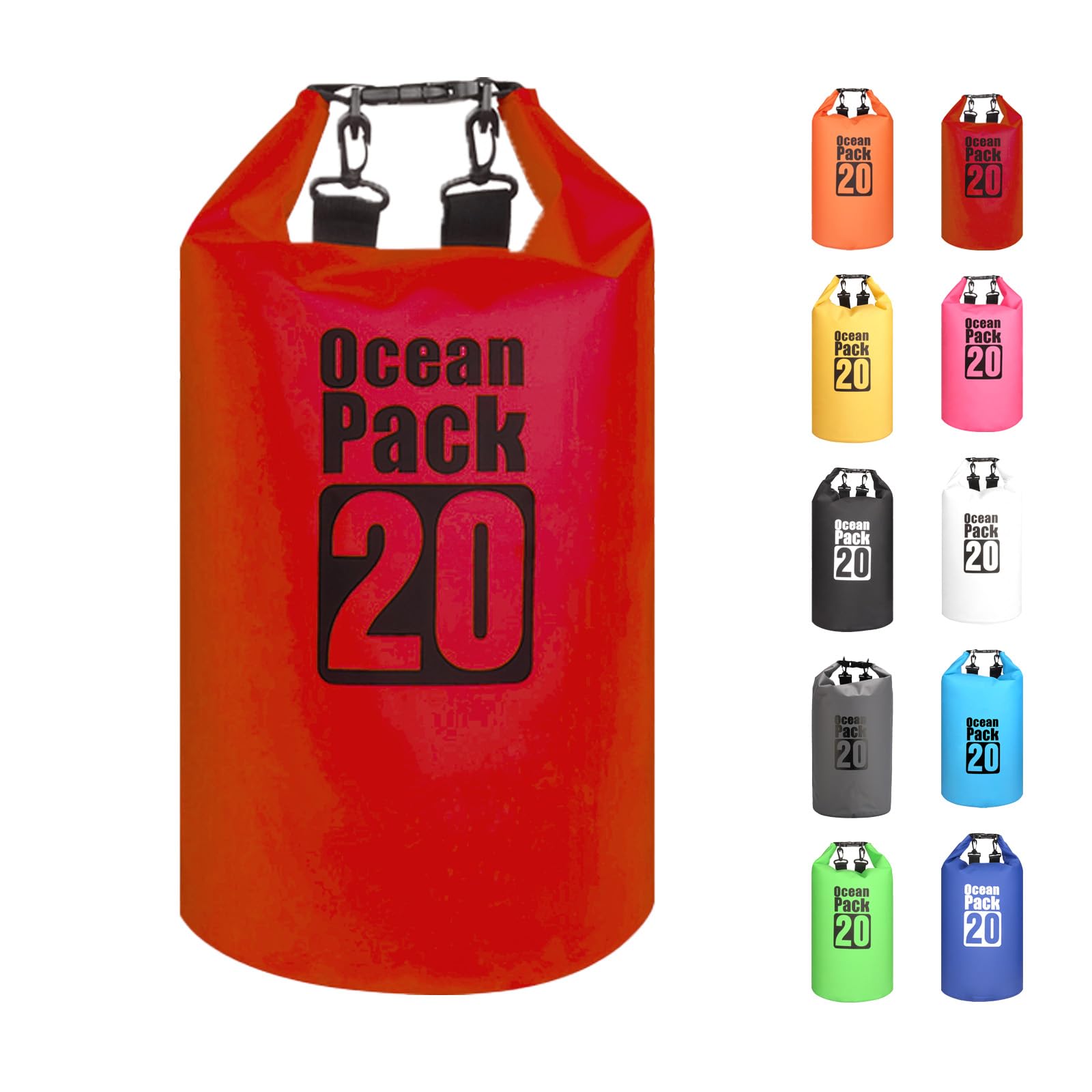 MORAINJAY 20L Red Dry Bag,Waterproof Bag with Double Adjustable Shoulder Strap,Large Capacity Dry Sack 2L 5L 10L 15L 20L 30L for Outdoor Camping,Rafting,Swimming,Boating,Surfing