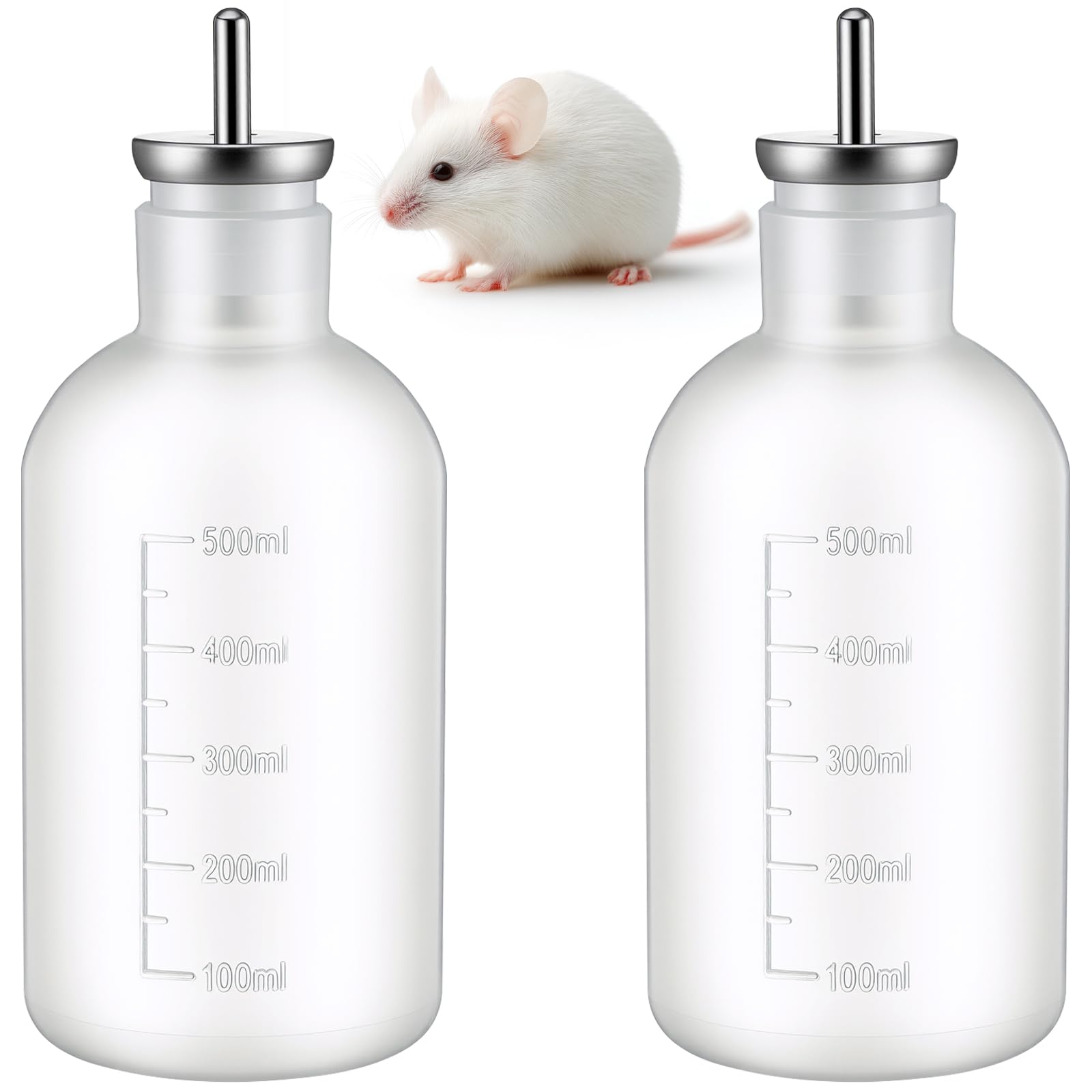 Photo 1 of LemonRoad 2 Pcs 500ml/ 16.9 oz Lab Mouse Rat Rodents Water Drinking Bottle Chew-Proof Water Bottles with Stainless Steel Sipper Tube for Lab and Breeding Cages