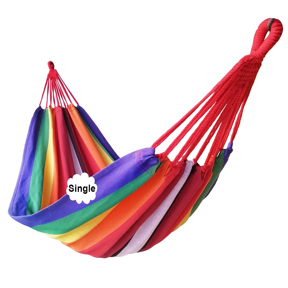 Photo 1 of GOCAN Brazilian Single Hammock 1 Person Canvas 200X100cm Total Length 310cm Load 250kg Cotton Hammock for Garden Backyard Outdoor and Indoor