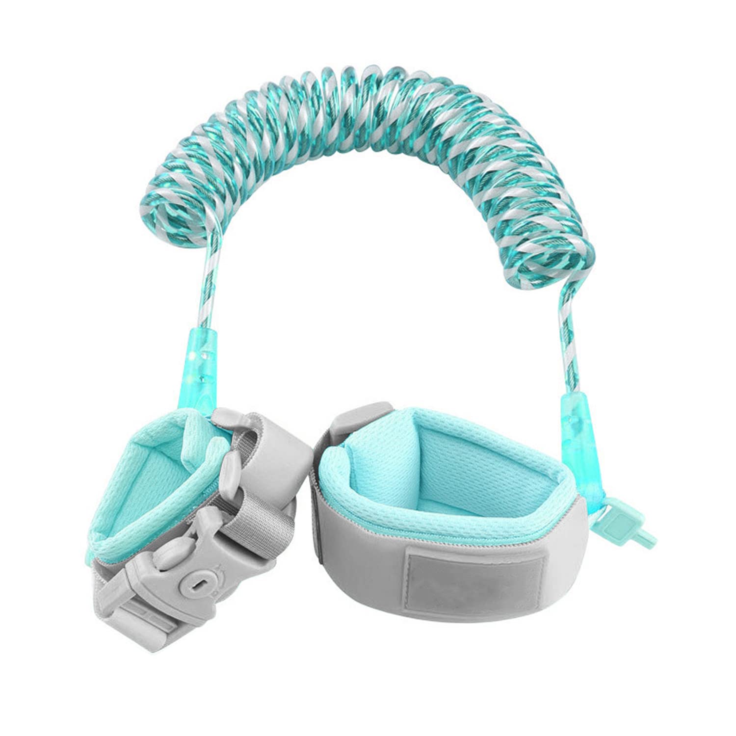 GERUI Children's Lead, with Key, Children's Safety Lead, Anti-Lost Wrist Belt, 360° Rotation, Elastic Wire Rope, Breathable Cotton Wrist Band (Green)