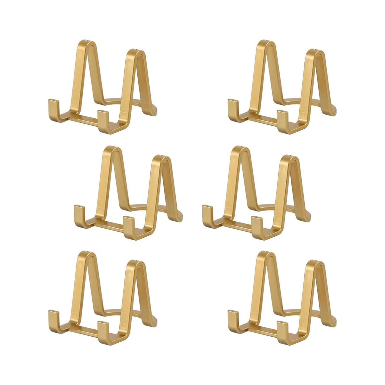 Tincogo Small Plate Stands for Display - 3-Inch Gold Easel Holders for Picture Frames, Photos, Postcards, and Tabletop Art - 6 Pack