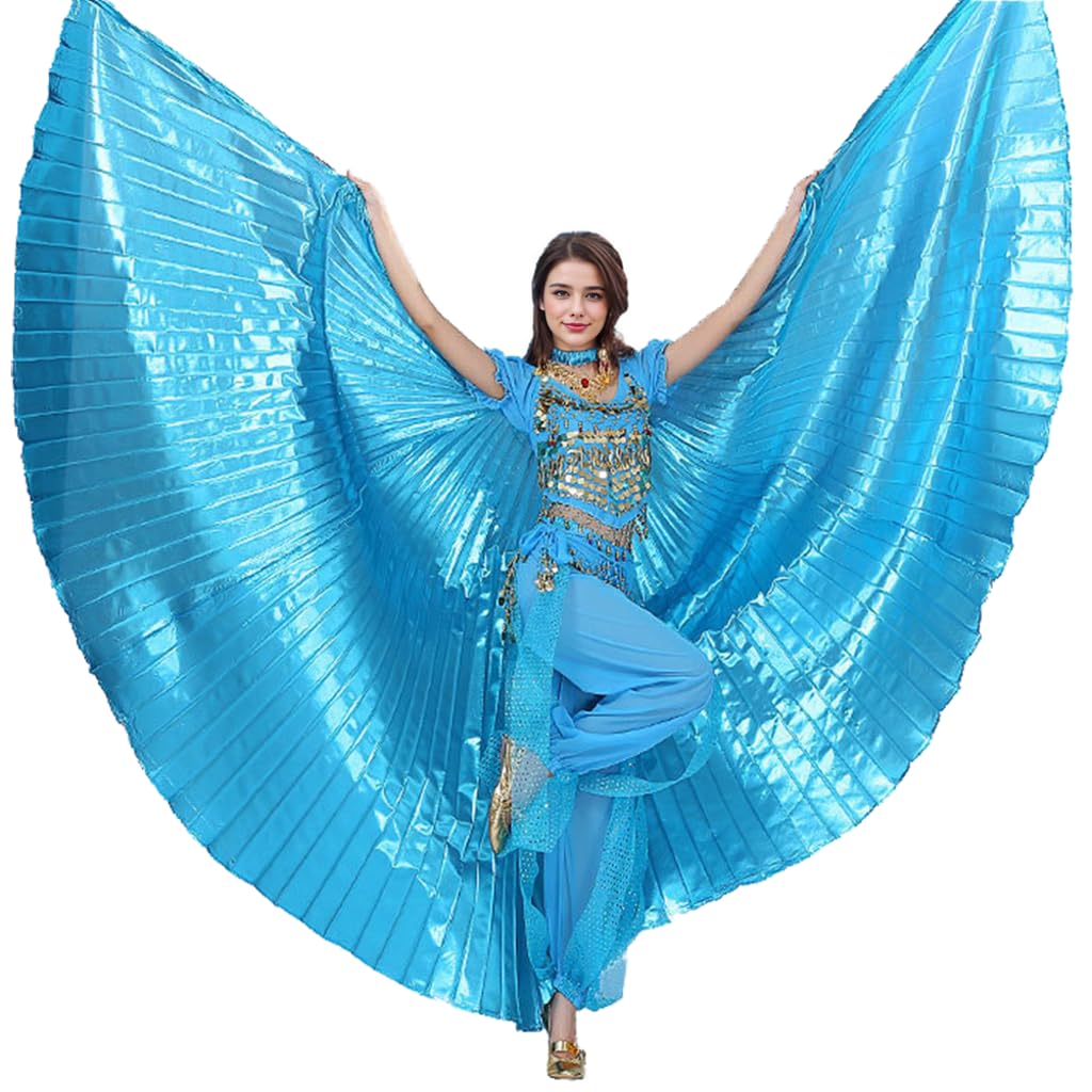 Leemiman Women Belly Dance Opening Wings for Halloween Christmas Party Professional Belly Dance Costume Wings with Sticks (Sky Blue)