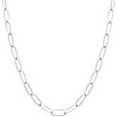 Waitsoul 925 Sterling Silver Paperclip Lobster Clasp Chain 3mm 4mm 5mm 6mm 7mm Necklace for Women Men Diamond Cut Silver Necklace Chain 16-30 Inches