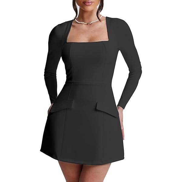 Amazon.com: WDIRARA Women's Sheer Mesh Mini Dress Stripe Pattern A Line  Dress Solid Long Sleeve Collared Neck Short Dresses Black S: Clothing,  Shoes & Jewelry