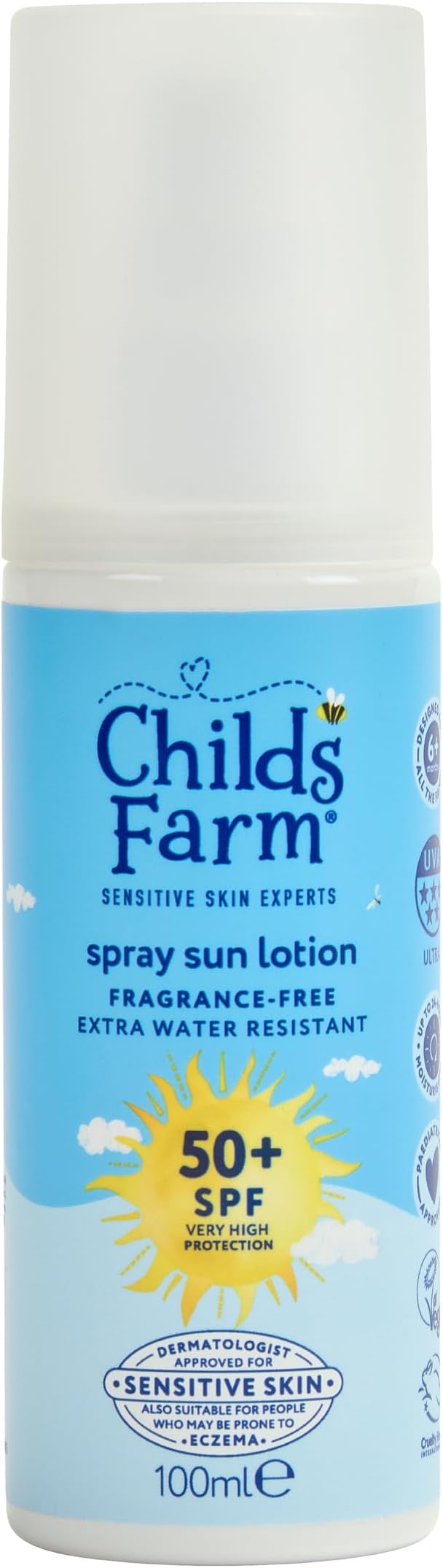Childs Farm Kids Sun Lotion Spray SPF 50+ UVA/UVB 100ml Fragrance Free