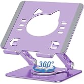 Aoviho Tablet Stand 360&deg; Rotating Aluminum Holder - Adjustable, Portable &amp; Foldable Monitors Stand for iPads, Compatible with 4-13.3" Tablets, Purple