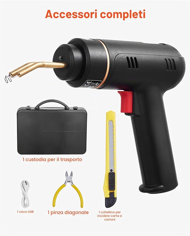 Saldatrice per Plastica Senza Fili 120 W con 400 Pezzi di 4 Tipi di Punti Metallici Caldi, Kit per Saldatura a Punti Metallici Caldi Ricaricabile, Kit Riparazione Paraurti per Kayak, Giocattoli
