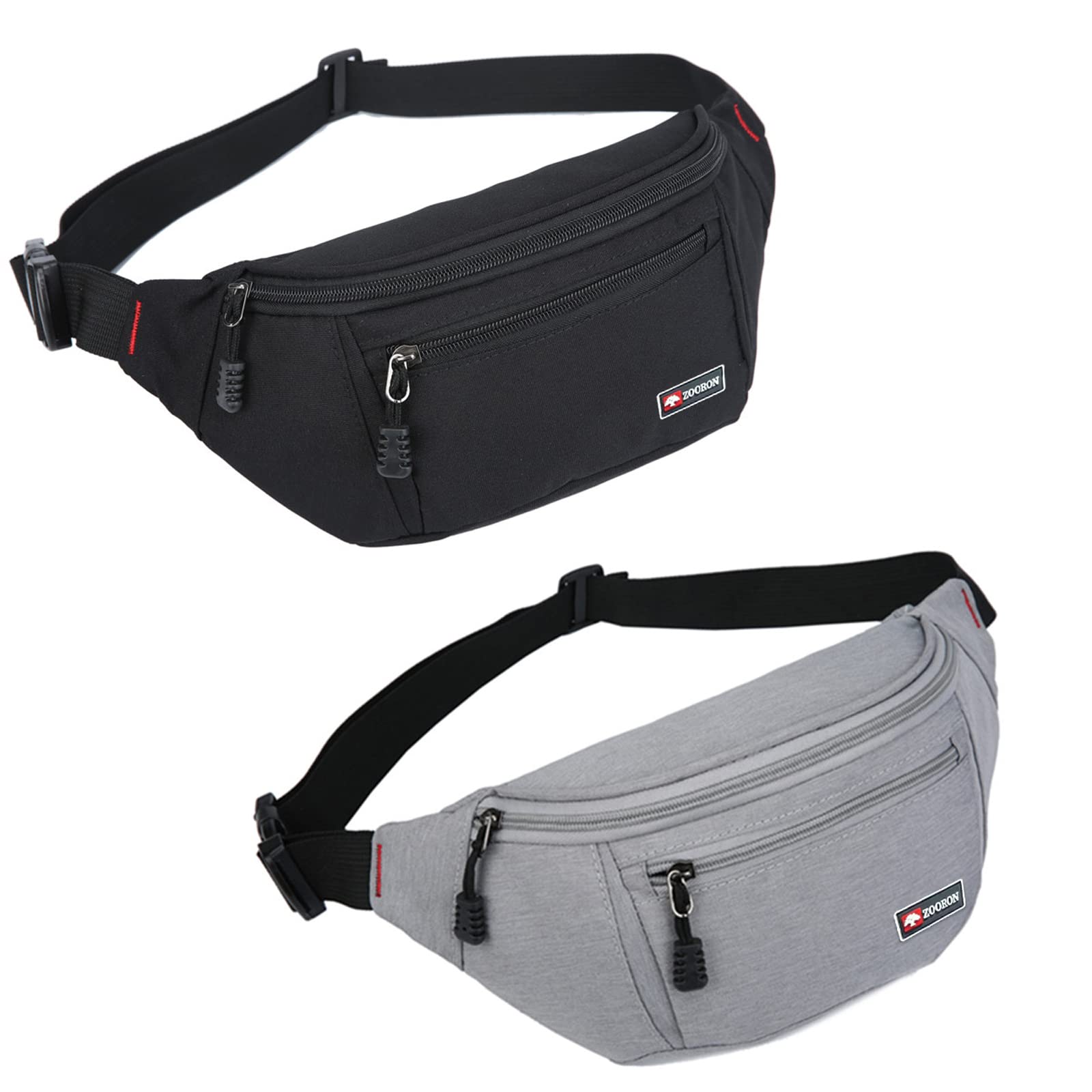 Photo 1 of 2 Packs Fanny Packs for Men and Women, Water Resistant Sports Waist Pack Bag Bum Bag for Travel Hiking Running (Black + Gray)