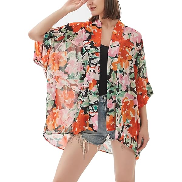 Kimono Boho De Playa Para Mujer - Cárdigan Largo Floral Ligero, Talla Única XS A XL