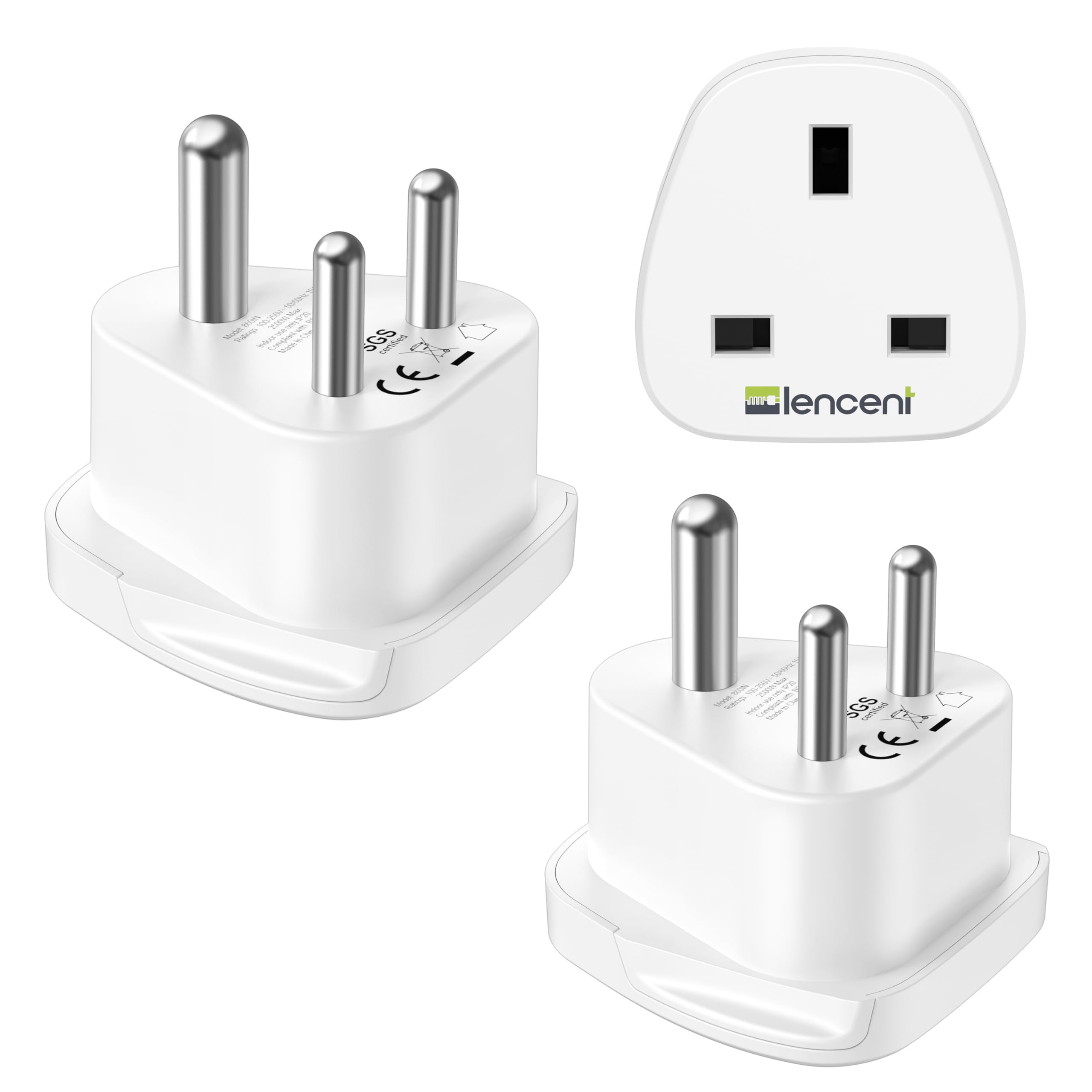 LENCENT 2X UK to India Travel Adapter, 3-Pin Earthed Grounded UK Plug to Pakistan Travel Plug Adaptor for India, Sri Lanka, Nepal, Niger, Lebanon, Ghana, Myanmar, Senegal and more (Type D)