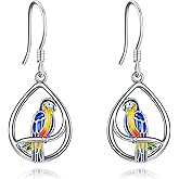YAFEINI Parrot Dangle Earrings 925 Sterling Silver Parrot Bird Teardrop Earrings Christmas Jewelry for Women