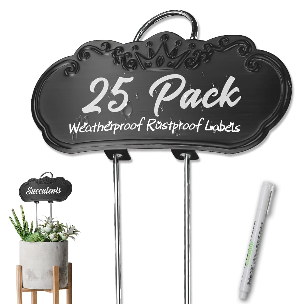 Photo 1 of TCYPUHL Metal Plant Labels,Tall Outdoor Garden Markers for Flower, Fruit and Vegetable, 304 Stainless Steel Weatherproof Signs (25 Packs, 4" x 1.9", Black)