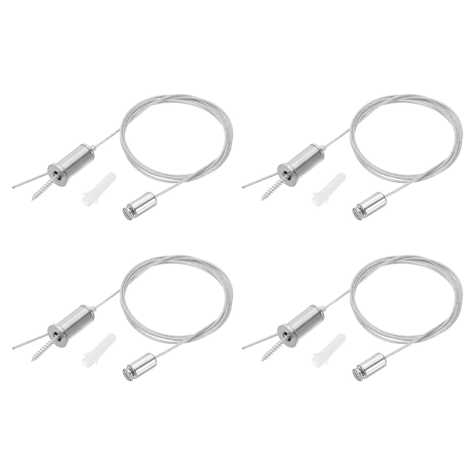 PATIKIL Ceiling Hanging Wire Cable Kit, 1m/3.3ft 4 Set Adjustable Light Suspend Cable Kit Panel Hanging Rope Clamp Slotted Nail for Pendant Light Fitting Aquarium Lights, Style 1