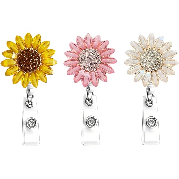 24 inch Sunflower Retractable ID Badge Holder Clip Cute Badge Reel Clip for Women Nurse Teacher Supplies