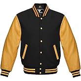 Premium Letterman Baseball School College Bomber Varsity Jacket Purple & Gold Genuine Leather Sleeves