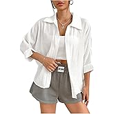 SHENHE Women's Summer 3/4 Sleeve Open Front Loose Fit Kimono Shirt Dolman Top Blouse