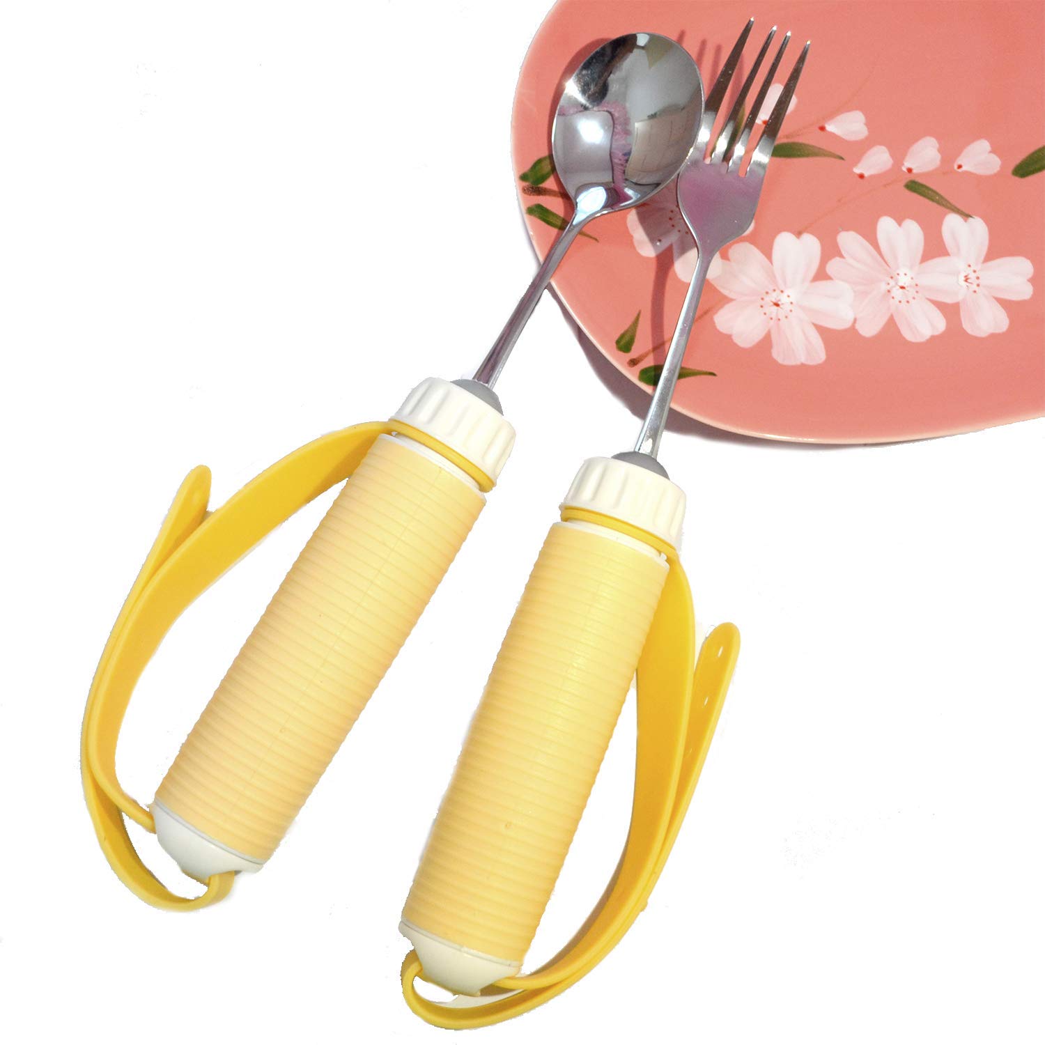 Easy Grip Spoon Fork With Holder Eating Aids Utensils Adaptive Eating Tableware Rotating Stainless Steel Dinnerware Silverware Set For Elderly Disability Stroke Parkinson Arthritis Tremors Handicapped