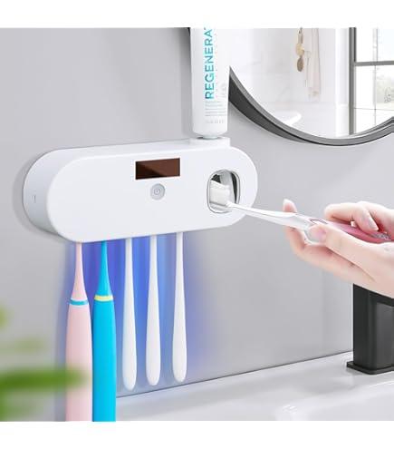 Rechargeable Toothbrush Sanitizer & Holder - 5 Slot UV Cleaner With Timer, Wall Mounted For Bathroom (White) - View #4