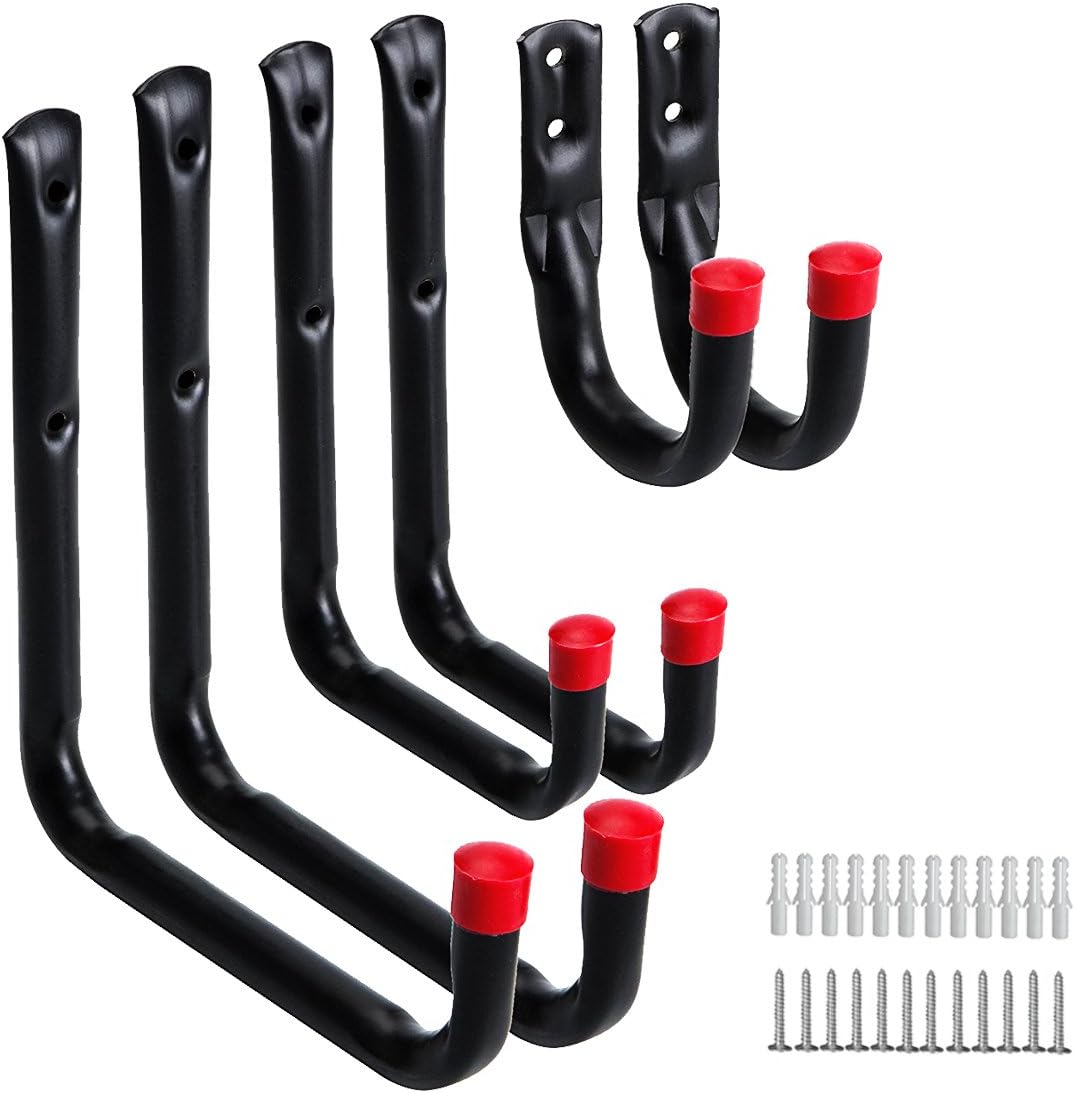 COLIBROX Heavy Duty Garage Hooks and Hangers Organizer - Wall Mount Garage Hanging Storage Utility Hooks for Ladders, Bike and Tools Black 6 Pack