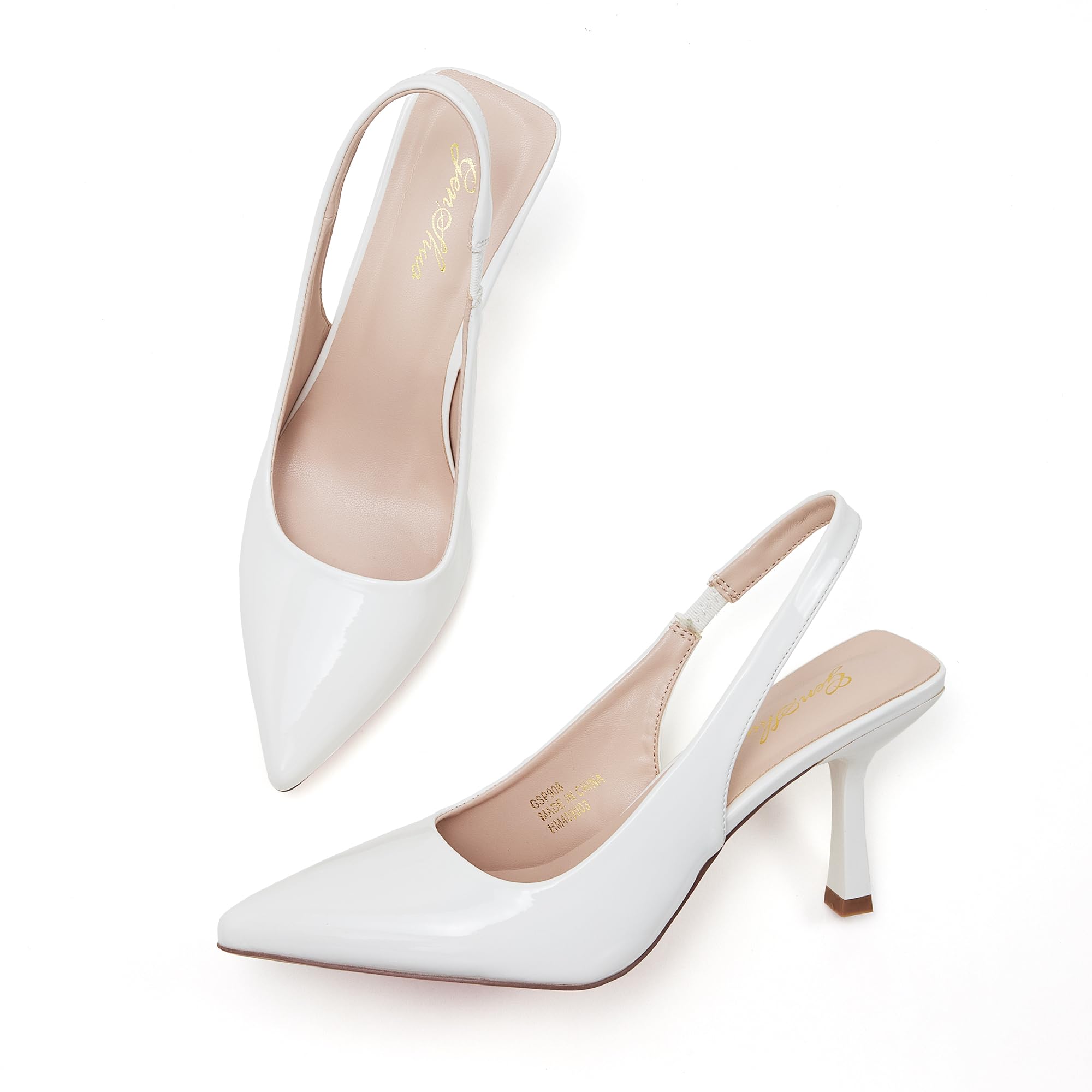 Photo 1 of **MINOR DAMAGE**
GENSHUO Women's Kitten Slingback Heels 3 inch Pointed Closed Toe Stiletto Pumps Slip on Elastic Strap Backless Wedding Party Dress Sandals Shoes White Size 8.5