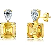 Ferkerylu Sterling Silver Dangle Earrings for Women, Pear/Princess Cut Lab Simulation Diamond 5A Cubic Zirconia Dangle Drop Earrings Hypoallergenic Jewerly Gifts