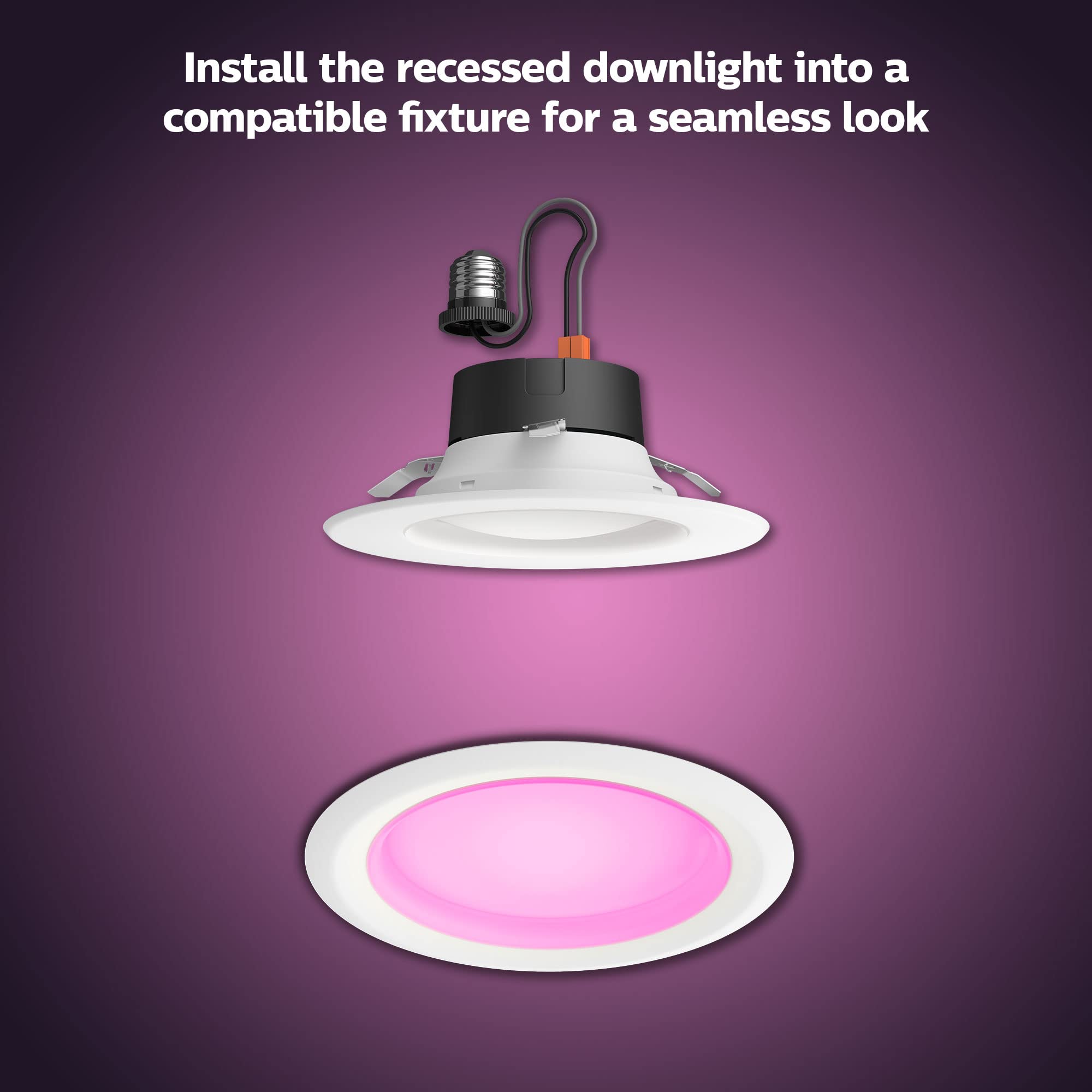 Philips Hue Starter Kit: Bridge Pro & 4 Retrofit Recessed Downlights 5/6-inch, White & Color Ambiance, Dimmable, Smart Light Hub,Works with Voice