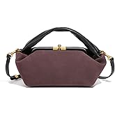 Suede Kiss Lock Shoulder Bag for Women, Vintage Slouchy Hobo Handbag, Soft Faux Suede Satchel with Detachable Strap