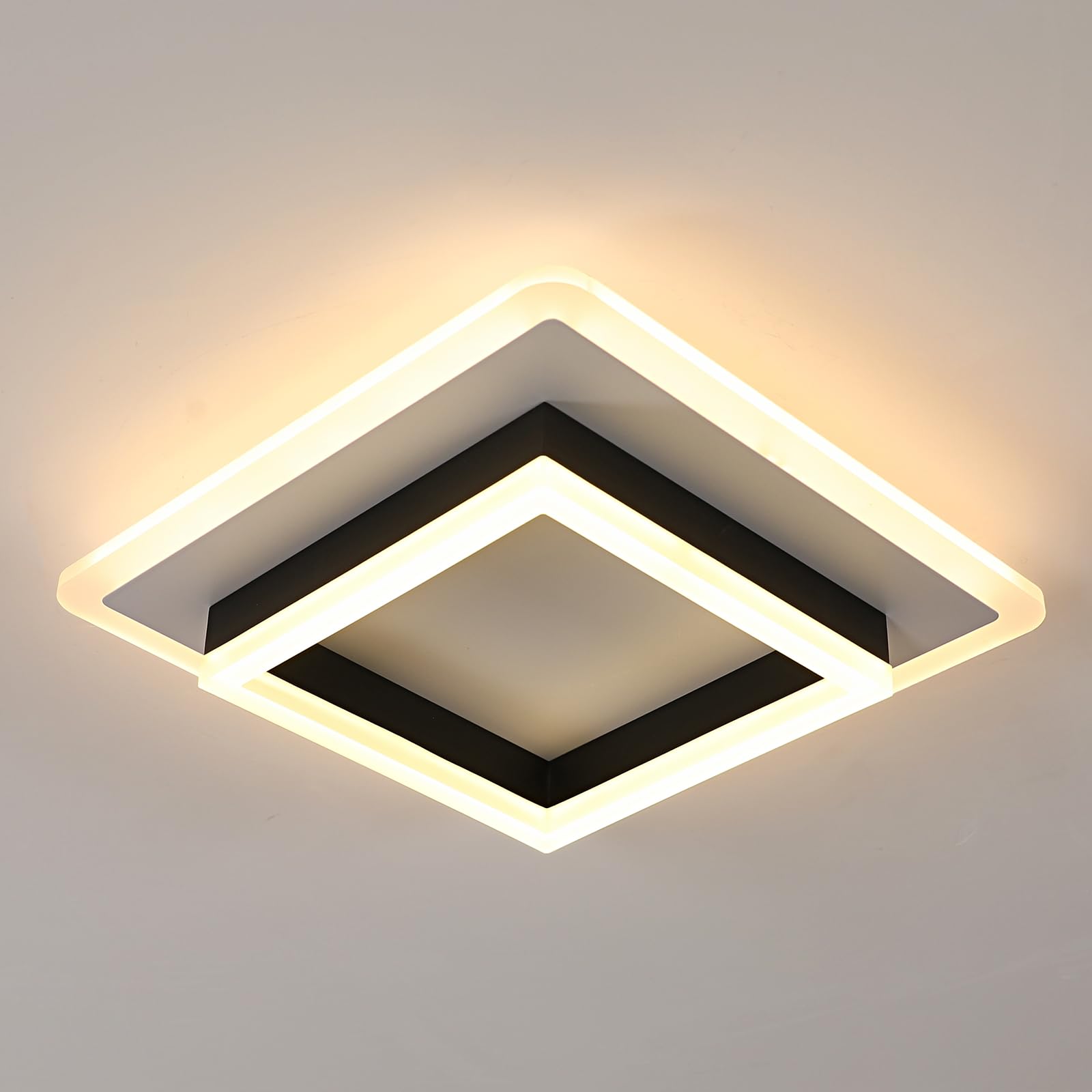 DELIPOP Modern LED Ceiling Light, 30W 3375LM Square Black Ceiling Lights fixtures LED, Warm White 3000K, Semi Flush Ceiling Lighting for Bedroom Living Room Hallway Office Kitchen Balcony
